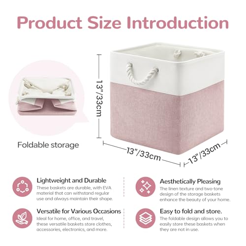 13 x 13 Inch Cube Storage Bins, 6 Pack Fabric Storage Basket with Handles, Foldable Boxes Organizer for Shelf Baskets for Home, Clothes (White/Pink) - color: WhitePink, size: 13inX13inX13in-6P