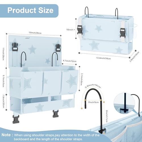 homyfort Bedside Caddy Organizer, Dual-Purpose Bedside Storage with Power Strip Holder, Versatile Bed Caddy with 11 Pockets for Bunk Bed, College Dorm, Home, Hospital, Fits Phones, Books, Blue - color: Blue