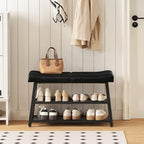 YATINEY Shoe Bench, 3-Tier Shoe Rack, Entryway Bench with Storage and Cushion, for Hallway, Foyer, Bedroom, Black HX02BB - color: Black