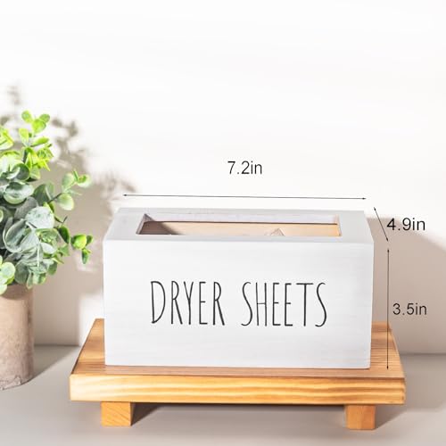 zoocatia Laundry Room Decor Dryer Sheet Container Wood Detergent Dispenser Organization and Storage Box Holder for Laundry Pods, Dryer Balls, White - color: White-1