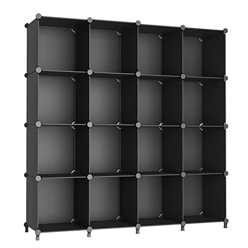 AWTATOS Cube Storage Organizer, 16 Cube Closet Organizer, Stackable Storage Cube Shelves, DIY Portable Closet Clothes Organizer Shelving for Bedroom, Closet, Wardrobe, Bathroom, Black - color: Black, size: 4x4