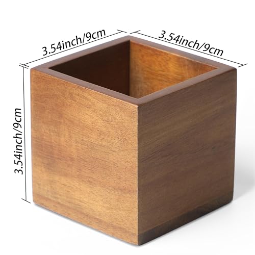 LBEMEY Remote Control Holder Caddy, Farmhouse Acacia Wood TV Remote Holder, Vintage Desk Caddy, Remote Organizer for Table (Brown - for 2 or 3 Remote Controls)