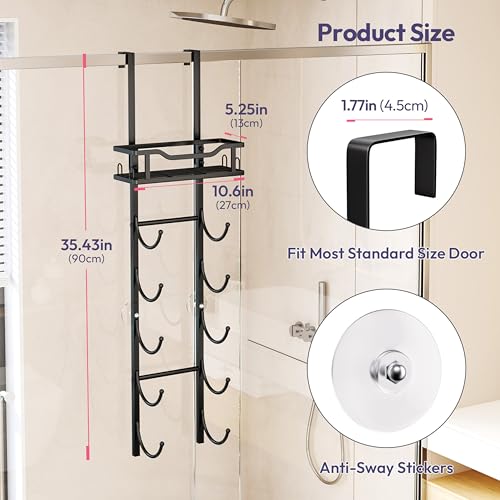 SWTYMIKI Over the Door Towel Rack - 6 Tier Towel Racks for Bathroom Wall Mounted, Towel Holder with Shelf, Hanging Rolled Towel Storage Organizer for Small Bathroom, Camper, RV, Black - color: Black, size: 6 Tier