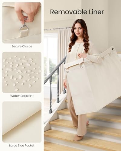 SONGMICS Laundry Basket with Wheels, 4-Section Rolling Laundry Hamper, 68.6 Gallons (260 L), Removable Liner, Steel Frame with Handle, 43.3 x 15.4 x 31.9 Inches, Cream White URLS014W01 - color: Cream White, size: 260 L (4-Section), style: Rectangular with