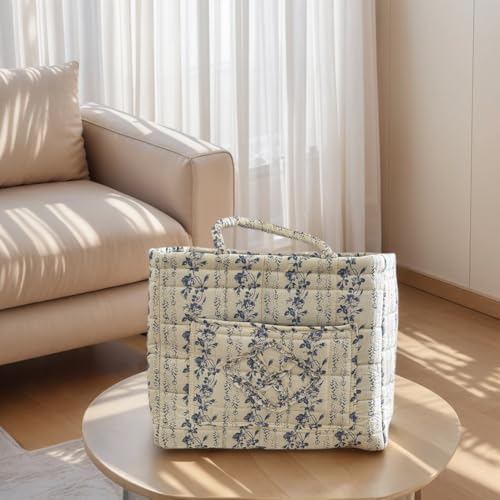 Floral Fabric Storage Basket Car Interior Storage Basket Underwear Sundries Laundry Baskets Supplies Home Organizer Bag (Vine Blue) - color: Vine Blue