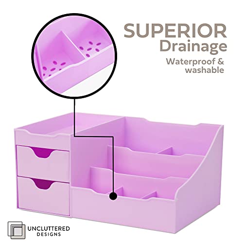 Uncluttered Designs Makeup Organizer With Drawers - Modern Countertop Storage for Cosmetics - Chic Vanity Holder for Perfume, Skincare, Brush, Lipstick, Nail Polish Organization & Display (Purple) - color: Violet