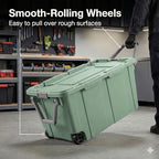 40 Gallon Wheeled Storage Tote with Lid – Heavy Duty Rolling Storage Bin with Ergonomic Handle & Secure Latches – Large Plastic Stackable Container for Garage Basement Workshop (Green) - size: Green