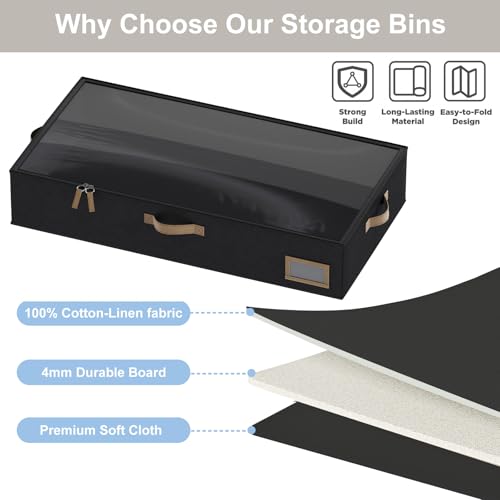 Under Bed Storage, Under Bed Storage Containers Bins for Clothes, Large Linen Underbed Closet Organization Bins, 2 Pack Collapsible Underbed Bin Dorm for Clothes, Sweater, Black - color: Black, size: 33"L x 17"W x 6"H