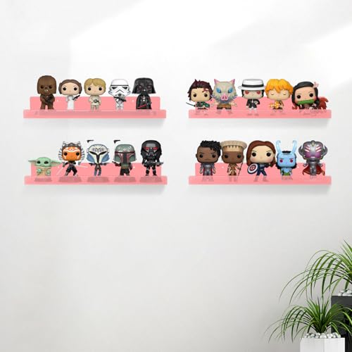Dezzer 6 Pack Acrylic Shelves for Wall, 15" Acrylic Floating Shelves for Bathroom Bedroom, Invisible Bookshelf Wall Ledge Storage Shelf Books Perfume Toys Action Figure Display Shelves, Pink - style: 15 inch 6-pack Pink