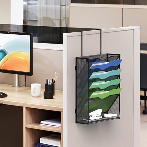 Kuntine.B Wall File Organizer Office Hanging Magazine Holder Wall File Organizer for Office Home (Black, 6 Tier & Hangers) - color: Black, size: 6 Tier & Hangers