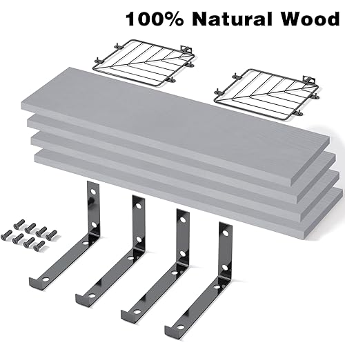 Fixwal 3+1 Tier Bathroom Floating Shelves Over Toilet, 15.8in Farmhouse Rustic Wood Shelves, Wall Decor for Bathroom, Living Room,Bedroom and Kitchen (Gray) - color: Grey