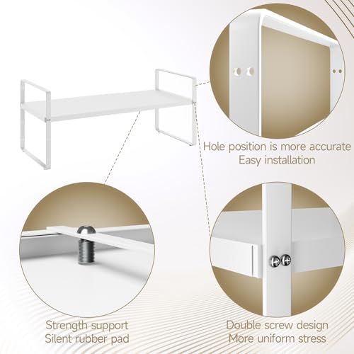 16.5~27.1" Expandable Shelf Organizer, 1Pack 10.2" Wide Stackable Cabinet Shelf Organizers, White Metal Sturdy Kitchen Counter Storage for Countertop, Adjustable Height Spice Rack - color: White, size: 1Pack-10.2''W-Holeless