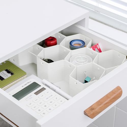 Poeland Drawer Divider Organizer Adjustable DIY Grid Honeycomb Drawer Divider for Underwear Belt Scarf Socks White - color: White