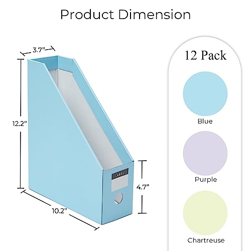 Y YOMA Cardboard File Magazine Holder, Pastel Color, 12 Pack Desktop Binder Holder with Labels Vertical File Storage Foldable Organizer Box, for Office Classroom Home Workspace - size: 12 Pack