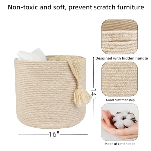 XUANGUO Cotton Rope Basket For Girls Boys Kids 16”X14” Baby Laundry Basket Nursery Bin Round Woven Baskets Organizer For Storage Toys Blankets Shoes Clothes oatmeal - color: oatmeal