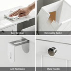 Haotian Tilt Out Trash Can Cabinet, Hidden Trash Can Cabinet with 2 Removable Bags, Double Laundry Hamper Cabinet, Narrow Storage Organizer for Kitchen, Bathroom, and Bedroom White DJ BZR001