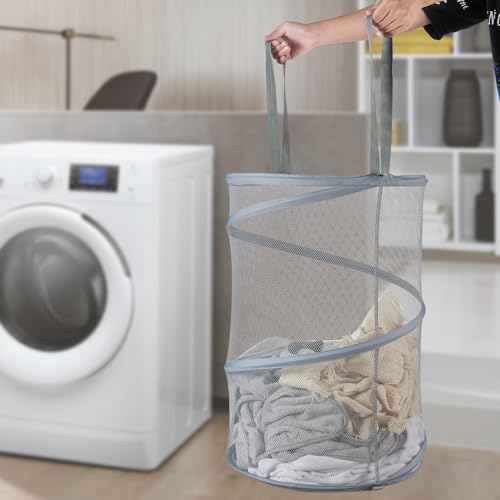 Seiritex Mesh Popup Laundry Hamper 115L Collapsible Laundry Basket Extra Large Capacity Foldable Clothing Storage Basket with Handles 26 H x 18 W x 18 L (Gray) - color: Gray-1