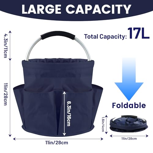 Cleaning Caddy with Handle and 6 Pockets, 17L Cleaning Supplies Organizer, 600D Oxford Fabric Storage Basket, Multifunctional Bucket Bag for Picnics, Camping, Gardening, Bathing (Dark Blue) - color: Dark Blue