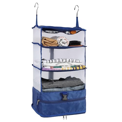 Surblue Hanging 3-Shelf Closet Organizer Pocket Collapsible Washable Oxford Fabric with 2 Hooks (L 11.41 * 11.41 * 19.68in, Blue) - color: Blue, size: L 11.41*11.41*19.68in
