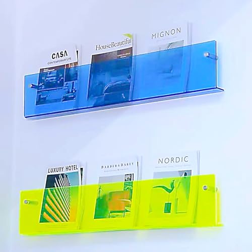 ROYALITA 2-Pack Acrylic Magazine Holder Brochure Holder, 17" Record Holder Magazine Rack, Fashion Hanging Bookshelf Literature Storage Rack for Waiting Room, Living Room, Office, Blue, 17 Inch - color: Blue, size: 17 Inch