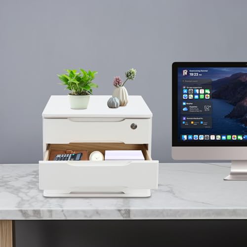 3-Tier Desk Organizer with Lockable Drawers,1 Locks & 2 Keys, Wooden Desktop Storage Box, Categorized Storage Desktop File Cabinet(White) - color: White-3 Tiers
