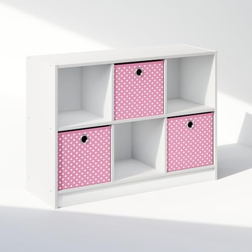 Furinno Cubic Closet Organizers and Storage, 6-Cube Closet Organizer with Bins, Open Shelf Storage, for Wardrobe, Bedroom, Living Room, White - color: White/Pink