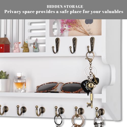 Key Holder for Wall, Mail and Key Holder for Home Decor, Key and Mail Holder for Wall with Key Hooks, White - color: White