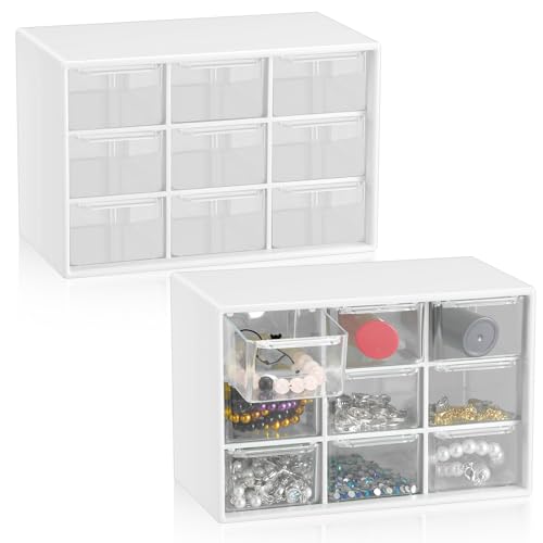 Wenqik 2 Pcs Mini Storage Drawers Teacher Toolbox Organizer with 9 Clear Drawers Small Plastic Desktop Teacher Desk Craft Organizer for Classroom Office 7" x 3. 9" x 4. 7"(White) - color: White