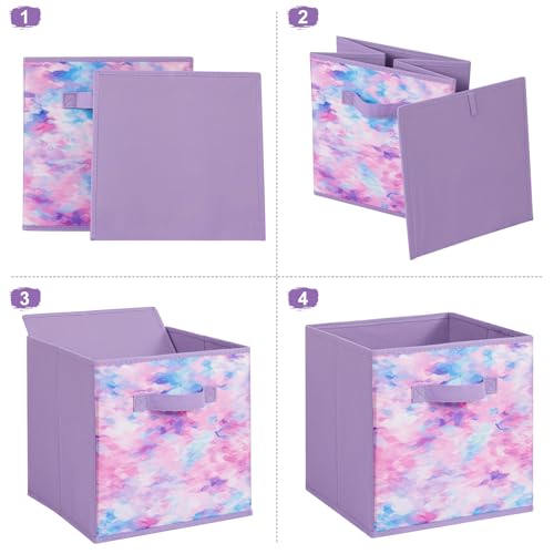 Stero Fabric Storage Cubes, 6 Pack Foldable Storage Bins Baskets with Handle, 11 Inch Box for Shelves, Closet, Organizer, Tie-dye Purple - color: Tie-dye Purple, size: 11"-6 Pack