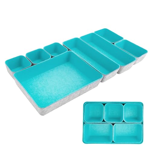 8pcs Drawer Organizers, Separators, Storage Box,Felt Storage Bins Inserts Tool Containers Toy Basket Shelf Cubes Foldable Drawer Dividers Desk Organisers- Blue&Grey - color: Blue&Grey