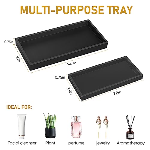 Bathroom Counter Tray,EG-SIPRO High-Grade Thickened Silicone Bathroom Vanity Tray,Shatterproof Durable Rectangle Bathroom Tray Soap Dispenser Tray for Bathroom Countertop - color: Black, size: 7.8" x 3.9" x 0.8" + 10.6" x 5.1" x 0.8"