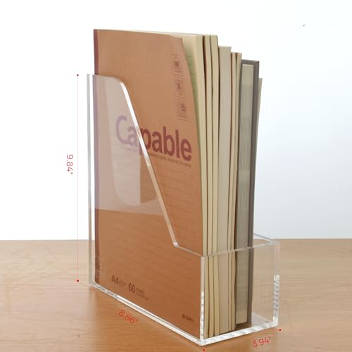 Magazine Holder - Acrylic File Holder and Desk Organizer, Clear Bookend File Sorter, Acrylic Book Organizer and Storage Box for Documents, Magazine Holder Rack for Classroom, Home, and Office - size: A4, 1 Sections