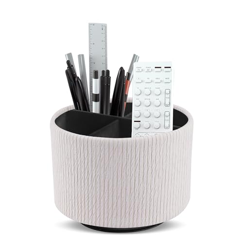 Round Leather Art Supply Organizer,Remote Control Holder,360 Degree Spinning,Multi-Functional Pencil Holder,4 Compartments Desktop Stationary Organizer(1-Wood Beige) - color: 1-Wood Beige