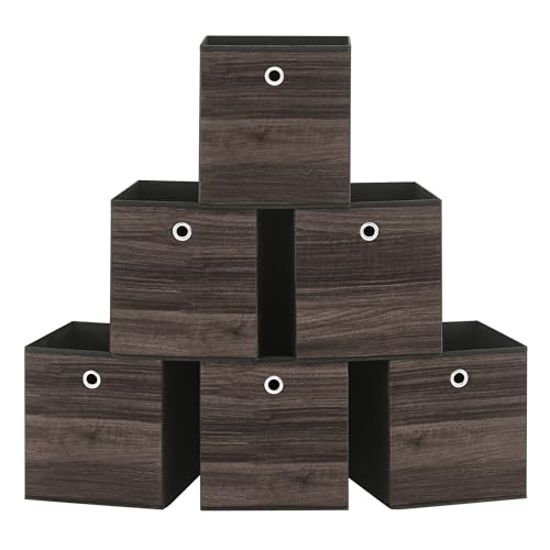 SONGMICS Storage Cubes, Set of 6 Storage Bins with Handles, Foldable Oxford Fabric and Non-Woven Fabric Storage Boxes, 10.2 x 10.2 x 11 Inches, Fit Cube Storage Unit, Chestnut Brown URFB126K01 - color: Chestnut Brown, size: 6 Pack (10.2"L x 10.2"W x 11"H)