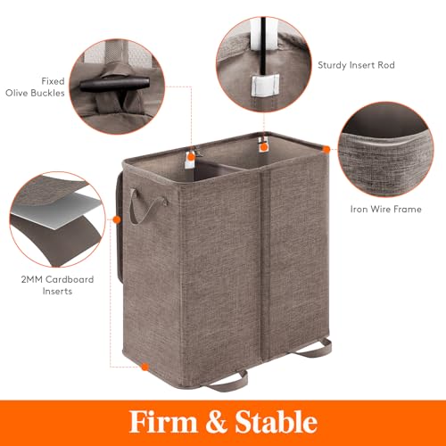 Lifewit Double Laundry Hamper with Lid and Removable Laundry Bags, Large Collapsible 2 Dividers Dirty Clothes Basket with Handles for Bedroom Laundry Room Closet Bathroom College, 136L Brown - color: Brown, size: 136L
