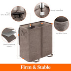Lifewit Double Laundry Hamper with Lid and Removable Laundry Bags, Large Collapsible 2 Dividers Dirty Clothes Basket with Handles for Bedroom Laundry Room Closet Bathroom College, 136L Brown - color: Brown, size: 136L