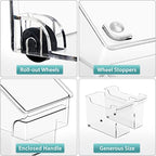 Sorbus Roll Out Bottle Organization Bins - 2 Sizes Pantry Under Sink Organizer with Wheels & Handles - Clear Plastic Organizing Containers for Cleaning Supplies - Kitchen Cabinet Laundry Room Storage - style: Square