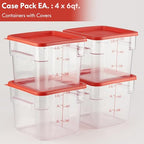 CURTA 4 Pack Food Storage Container with Red Lid - NSF Commercial Grade in 6.0 Qt - Square, Clear, Polycarbonate - color: 6.0 Qt 4-Pack(Red Lids)