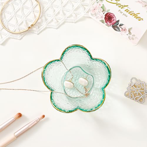 Binoster Friendship Gifts For Women Jewelry Dish Glass Ring Dish Jewelry Tray Cute Vanity Organizer Room Decor Jewellery Tray Trinket Dish Cute Bedroom Decor Christmas House Warming Gifts for women - color: Golden-edged Green