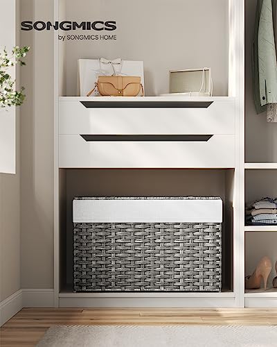 SONGMICS Storage Basket with Lid, Woven Blanket Storage Bin with Handles, Foldable, Removable Liner, Metal Frame, for Bedroom, Laundry Room, 27.7 Gallons (105 L), Gray URST066G01 - color: Gray, size: 105 L