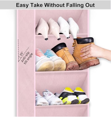 SLEEPING LAMB Over The Door Shoe Organizer for Closet, Kids Sneaker Storage for Hanging Shoe Rack for Door with Large Deep Pockets for Toddler, Girl, Baby Room Decor, Pink - color: Pink, size: 64.5''