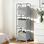150L 3-Tier Vertical Laundry Hamper Sorter with Water-Resistant Removable Bag, Rolling Laundry Cart with Wheels & Brakes for Apartment, Dorm, Bathroom, Laundry Room, Grey