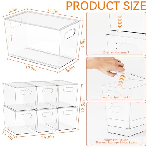 Yieach 6 Pack Large Stackable Clear Storage Bins with Lids,BPA FREE Pantry Organizers and Storage with Handle,Plastic Containers Organization and Storage for Kitchen,Refrigerator,Closet Organization - size: Pack of 6