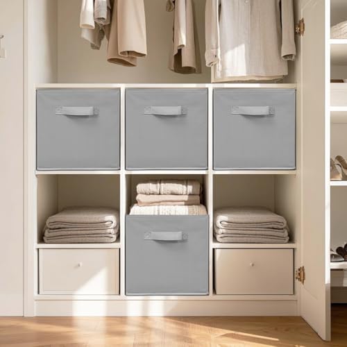 11x11 Inch Storage Bins Cubes, Fabric Foldable Storage Box, Collapsible Closet Organizer for Clothes, Blankets, Office, Bedroom, Living Room, Shelf Cabinet, Bookcase, Gray, 7 Pack - color: Grey, size: 7 PACK