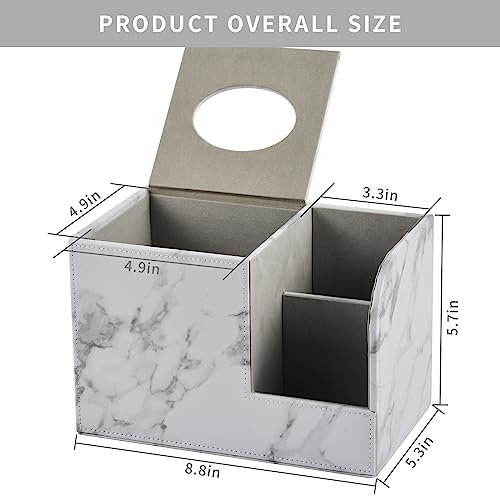 PU Leather Tissue Box Cover Square-Multifunctional Bathroom Tissue Box Holder/Organizer with 2-Compartment,Remote Control Holder,Decorative Tissue Box Covers Cube,Home Office Desktop Storage box,White - color: White