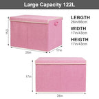 122L Large Toy Box Chest with Lid, Foldable Toy Storage Organizer Bin Boxes with Removable Divider for Kids, Boys, Girls, Nursery, Playroom, 26"x17" x17"(Linen Pink) - color: Extra Large Pink