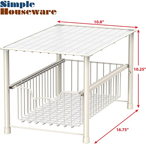 Simple Houseware Stackable Under Sink Cabinet Sliding Basket Organizer Drawer, White - color: White