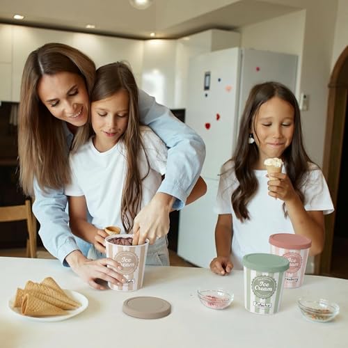 ZICOTO Set of 3 Reusable Ice Cream Containers 1 Quarts ea. - Perfect for Homemade Sorbet, Frozen Yogurt Or Gelato - Stackable Storage Pint Containers, Stickers And Lids Stores Easily In Freezer