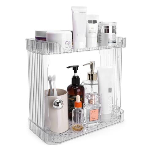 Ayswupt Acrylic 2 Tier Bathroom Counter Organizer,Makeup Organizer for Vanity,Clear Organizer Shelf for Kitchen Sink Countertop Storage,Perfume Tray for Dresser,Decor Tray for Skincare Cosmetics