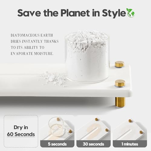 Razborci Water Absorbing Stone Sink Caddy Kitchen Sink Organizer Tray, Diatomite Bathroom Counter Tray, Gold Faucet Drying Mat Coaster Soap Dish Rack Riser Dispenser Sponge Holder, White 10" x 4" - color: White - Gold, size: 10" x 4" x 1"